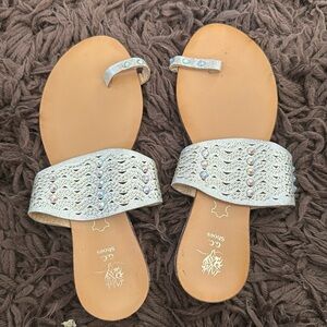 Sparkly Silver Toe Thong Sandals, Rhinestone Bling, Size 8